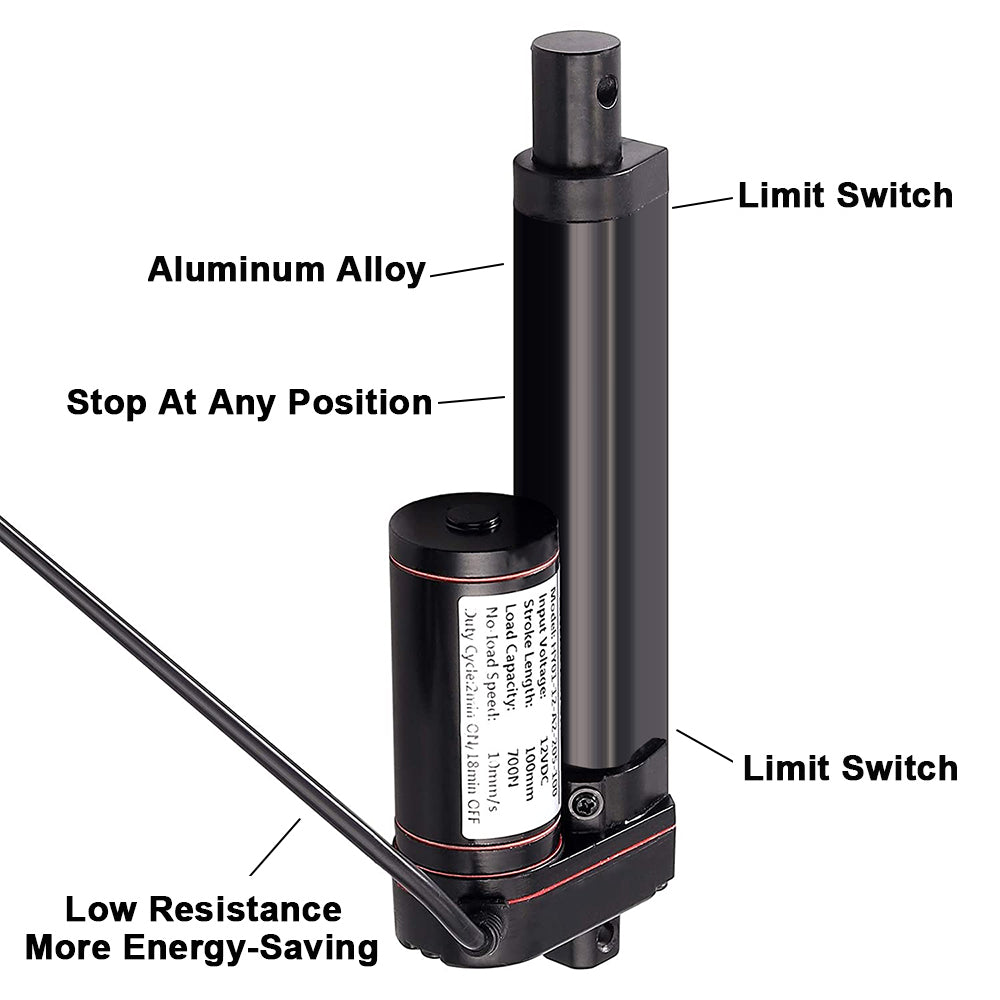 BH-03-12V/24V Mini Linear Actuator 25mm 50mm 75m 125mm Stroke Linear Drive Electric Motor Linear Motor 100_200_500_750_1000-1500N DC-Stroke1-2-3-4-5inch BLACK