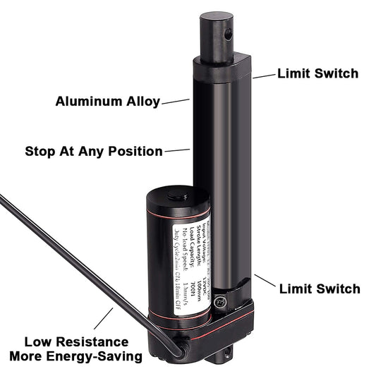BH-03-Mini Linear Actuator 406mm-600mm 12V 24vDC ,linear motor  for fire-fighting window-Stroke16-18-20-22-24inch Max Load 1500N 330LBS , Black