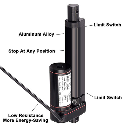 BH-03-12V/24V Mini Linear Actuator 25mm 50mm 75m 125mm Stroke Linear Drive Electric Motor Linear Motor  100_200_500_750_1000-1500N DC-Stroke1-2-3-4-5inch  BLACK